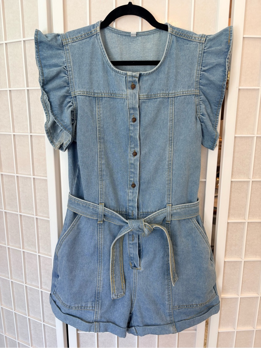 Amazon Light Blue Denim Romper with Belt